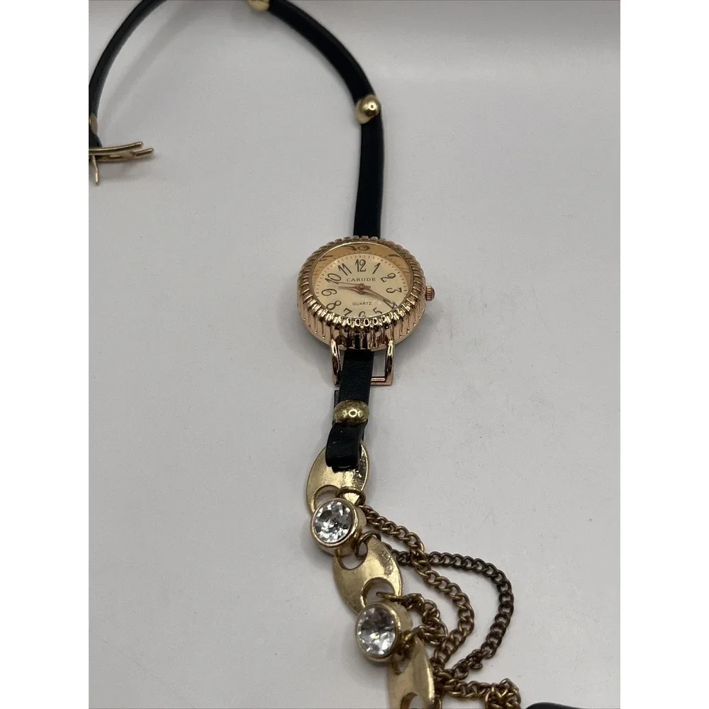Carude Women's Quartz Wrap Watch Black‎ Band Rose Gold Case- New Battery